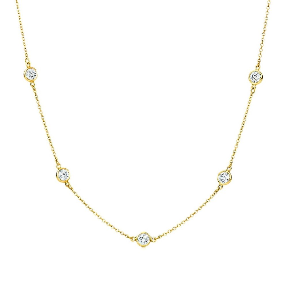 14k Yellow Gold Created Diamond Station Necklace 16"